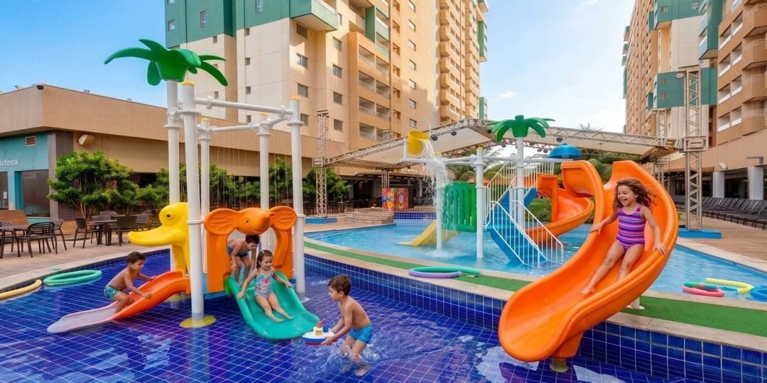 Crianças brincando na piscina infantil